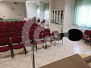 Empty convention hall with microphone