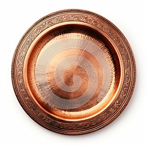 Empty copper bowl. Copper plate. Top view, with clipping path