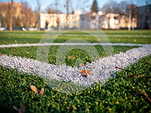 An empty corner of an amateur football field