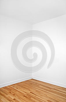 Empty corner of a room with wooden floor photo