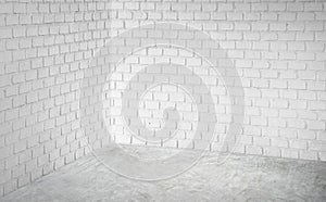 Empty corner white modern brick wall and grey concrete floor per
