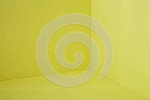 Empty corner yellow room with light from window