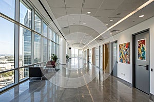 Empty corridor in modern office building photo