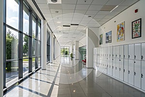 Empty corridor in modern office building photo