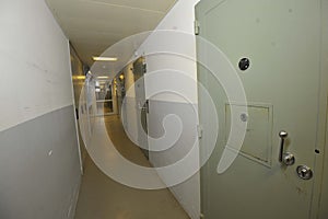 The empty corridor of a prison