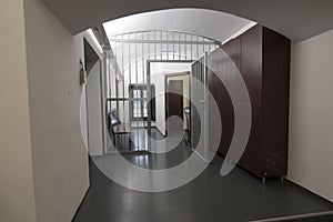 the empty corridor of a prison