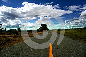 An empty country road With the landscape of the sky and clouds