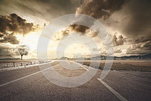 Empty countryside`s asphalt road landscape photo