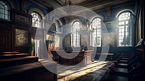 Empty courtroom. No people. Generative Ai