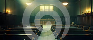 Empty Courtroom Serenity: A Symmetry in Silence. Concept Courtroom, Serenity, Symmetry, Silence,