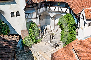 Empty courtyard in Dracula`s castle in Bran, Romania