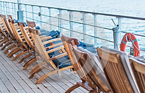 Empty Cruise Ship Main Deck with Deckchairs