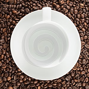 Empty cup over coffee bean background