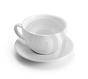 Empty cup and saucer isolated on white with clipping path