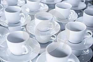 Empty cups of coffee or tea ready to break for the guests at events or conferences