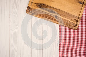 Empty cutting board on planks food