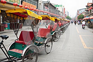 Empty Cycle Rickshaws on a Quiet Street in China