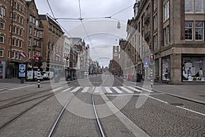 Empty Damrak At Amsterdam The Netherlands 18-3-2020