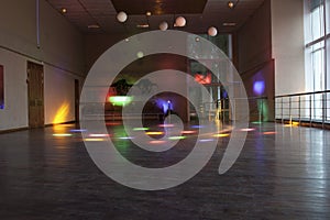 Empty dance hall with colored lights/dance hall