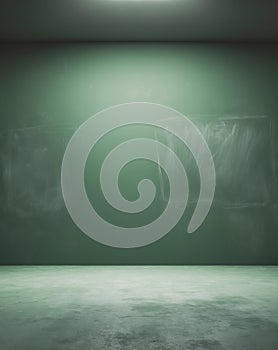 Empty dark space chalk rubbed out on green chalkboard background in wide angle photo