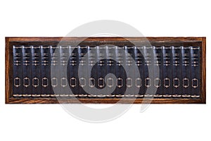 Empty, dark, wooden bookshelf isolated on a white background