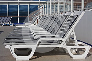 Empty deck chairs on the cruise ship