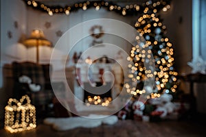 Empty, defocused christmas room at night