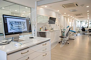 Empty dental office with computer and scanner