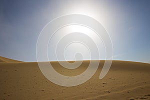 Empty Desert in Sand storm over blue sky summer on Silk Road