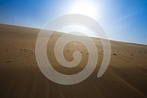 Empty Desert in Sand storm over blue sky summer on Silk Road