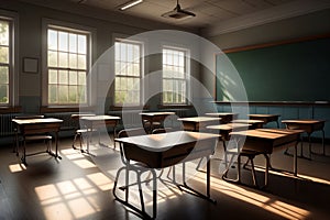 empty desks without students