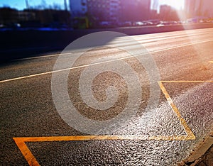 Empty diagonal road during sunrise time background