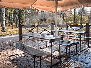 Empty dining outdoors in the fall.