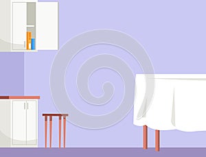 Empty dining room semi flat vector illustration