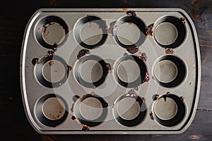 Empty Dirty Muffin Pan Viewed From Directly Above
