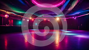 Empty disco hall concert, design, night banner dark effect studio party ultraviolet banner