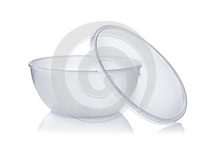 Empty disposable round plastic food container