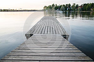 Empty dock in the evening sunset