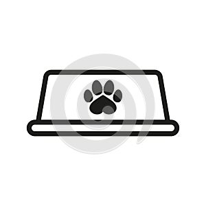 Empty dog food bowl icon with paw print. Vector illustration.