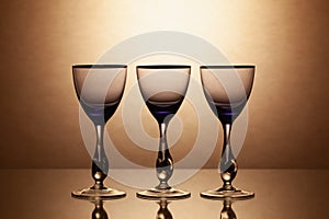 Empty drinking transparent wine glasses