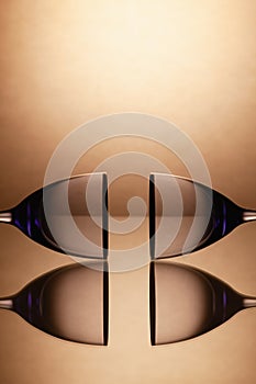 Empty drinking transparent wine glasses