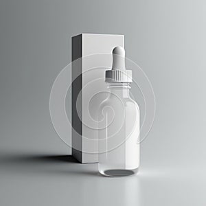 empty dropper bottle on a white background with a box, mockup