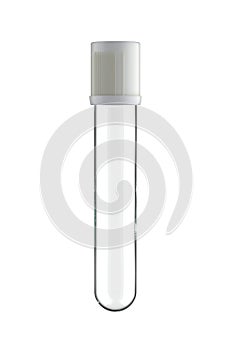 Empty EDTA Vacuum Blood Test Tube with White Colorless Cap Isolated on White.