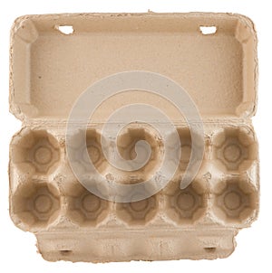 Empty egg carton top view isolated