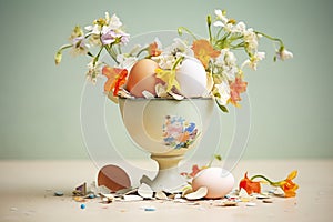 empty eggshells arranged as a floral centerpiece