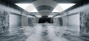 Empty Elegant Modern Grunge Dark Refletcions Concrete Underground Tunnel Room With Bright White Lights Background Wallpaper 3D Re photo