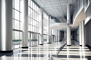 Empty entrance hall of modern public station or large convention center lobby