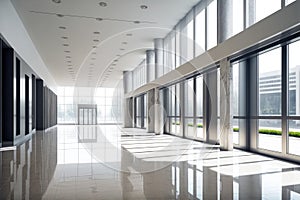 Empty entrance hall of modern public station or large convention center lobby