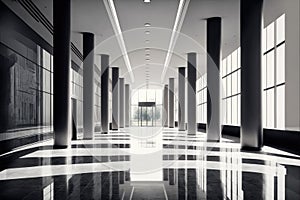 Empty entrance hall of modern public station or large convention center lobby