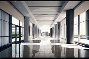 Empty entrance hall of modern public station or large convention center lobby